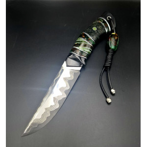 ТРАВЕНЬ ніж ручної роботи Павла Гончаренка, сталь - к110в ламінаті з нержавіючої сталі 95х18 через нержавіючий дамаск, 61 HRC. Photo 3